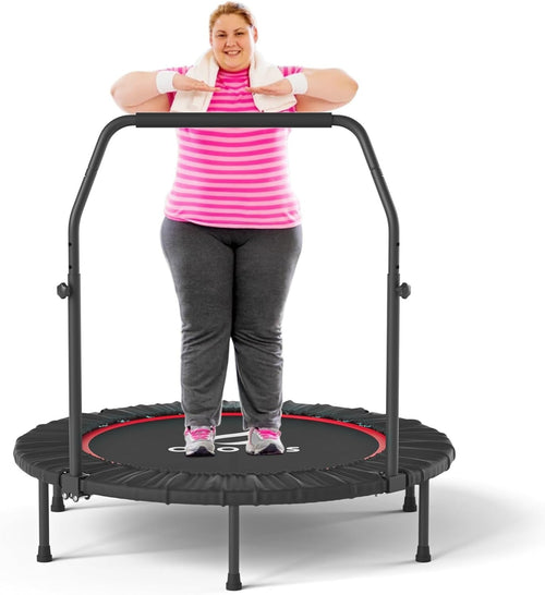 40” Foldable Fitness Trampoline Rebounder Adjustable Handle Quiet 400lb
