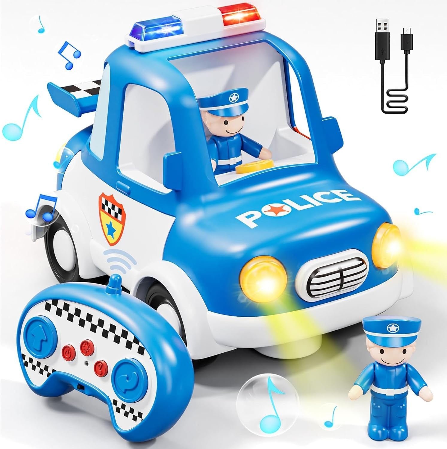 RC Police Car Toy for Toddlers 2 3 4 Boys Girls | Lights Music Rechargeable Gift