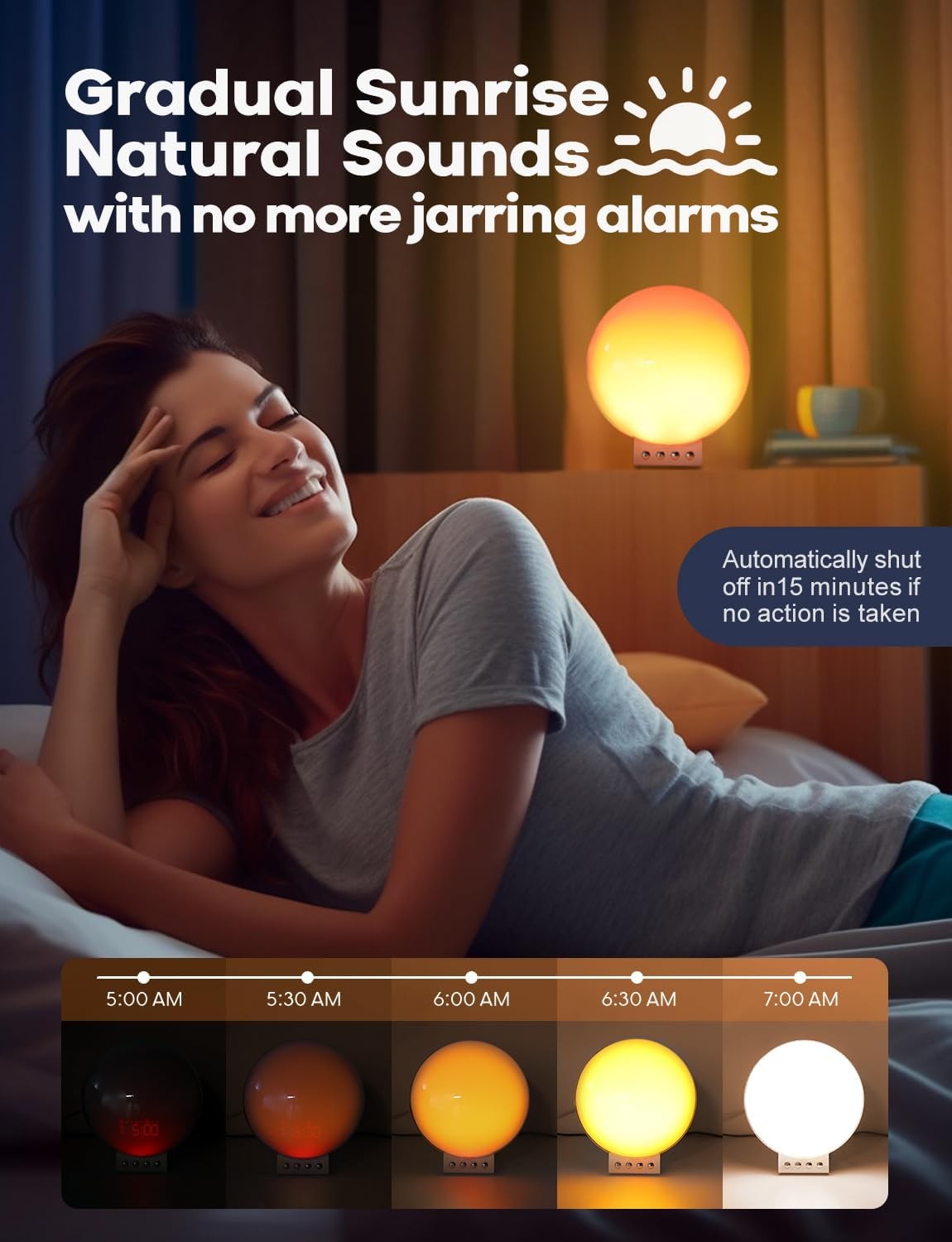 Sunrise Wake Up Light Alarm Clock App Control Wireless Charging Multicolor
