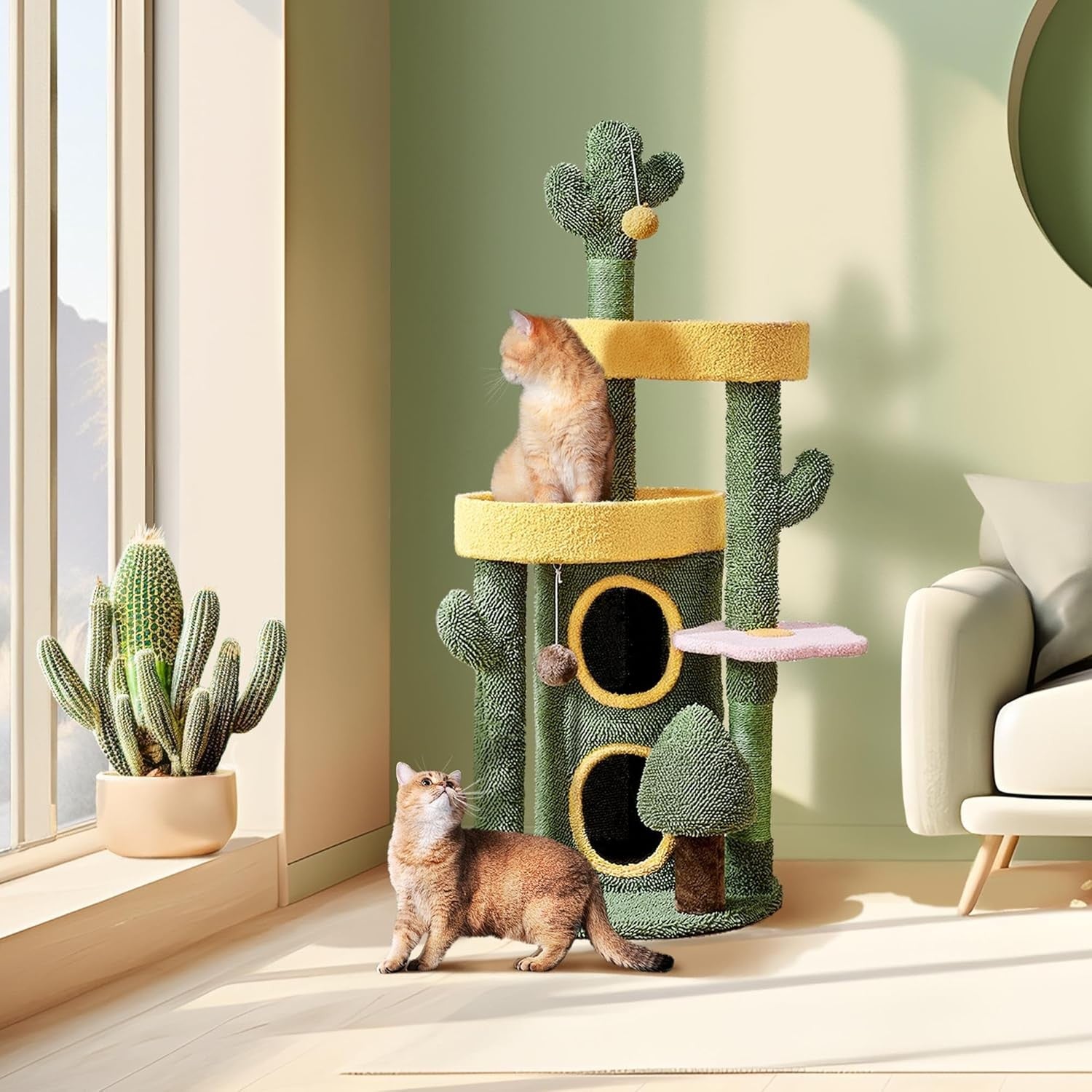 Cactus Cat Tree Tower 123cm Multi Level Scratching Post Condo Activity Centre