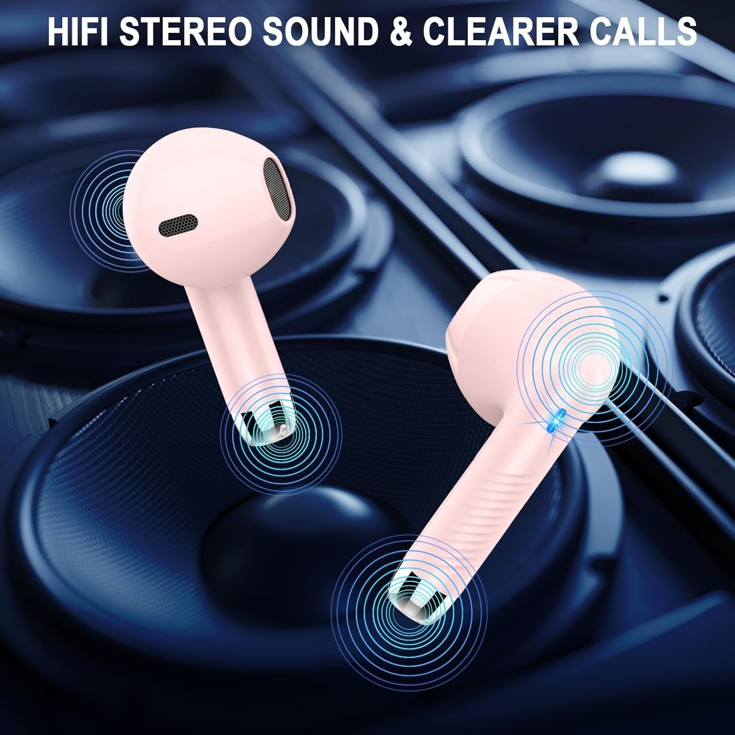 Bluetooth 5.4 Wireless Earbuds 4-Mic ENC Deep Bass 40H LED Display Pink