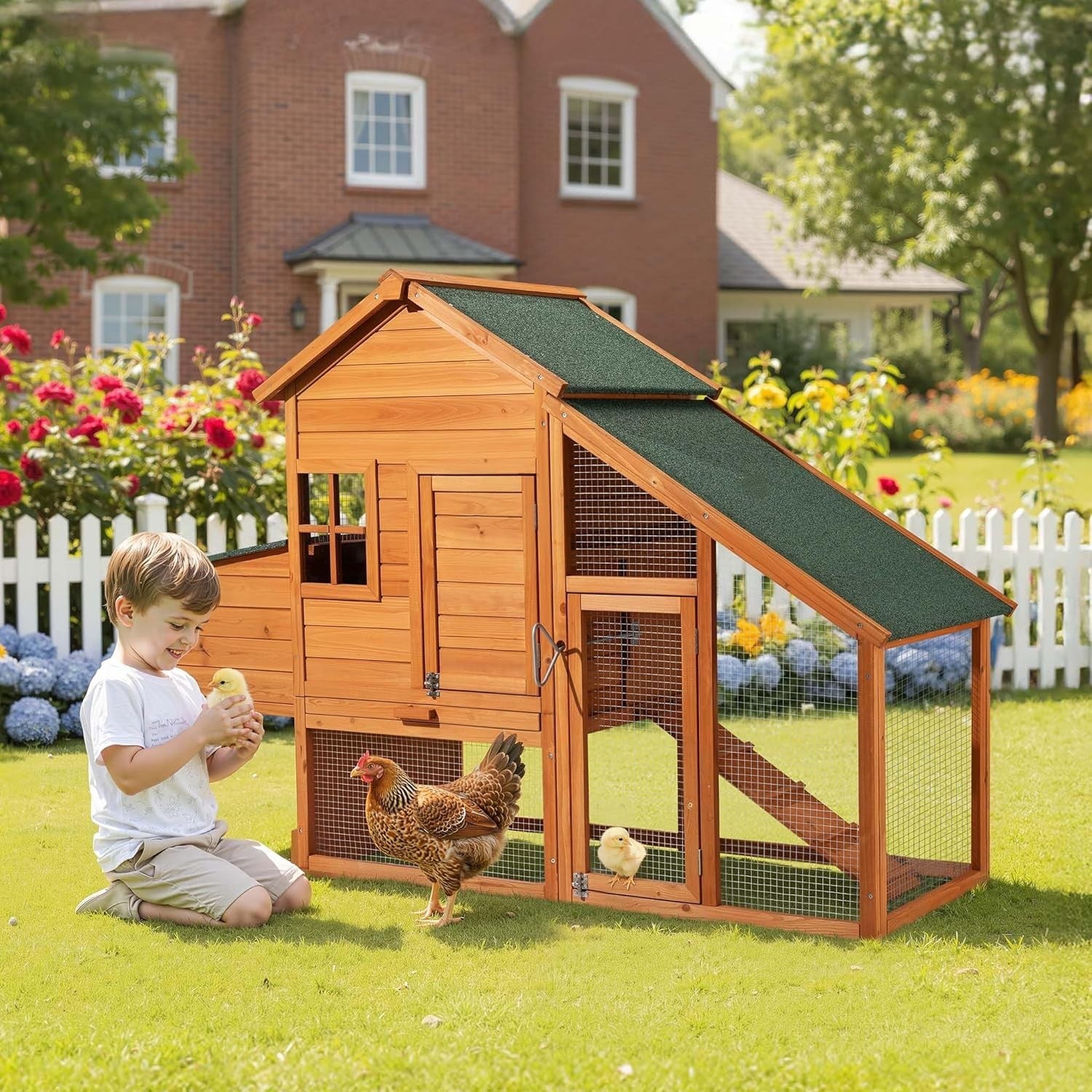 Wooden Chicken Coop Enclosure Nesting Box Run Mesh Tray Outdoor