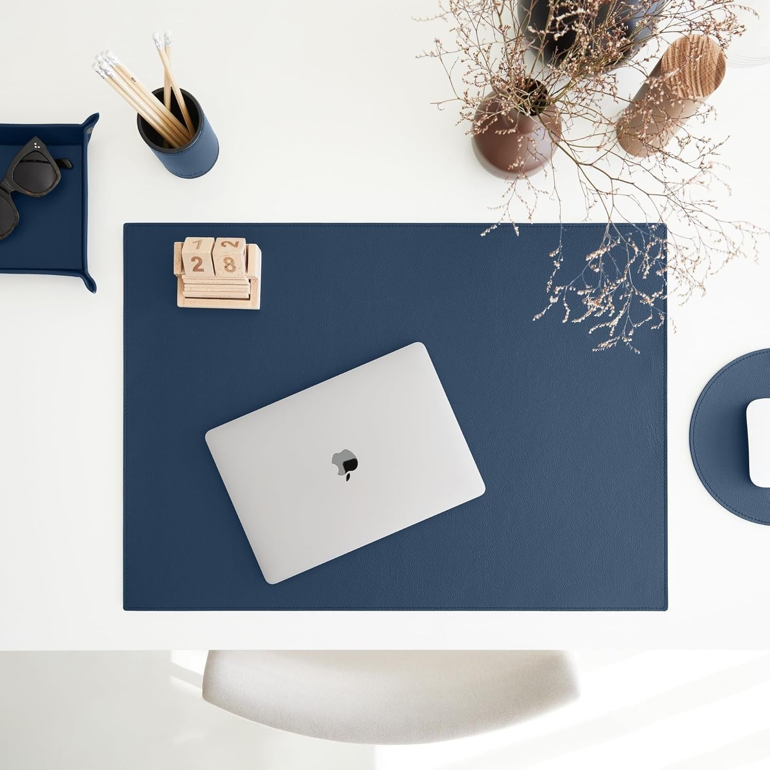 Leather Valet Tray Blue – Desk Organiser for Keys, Coins & Jewellery