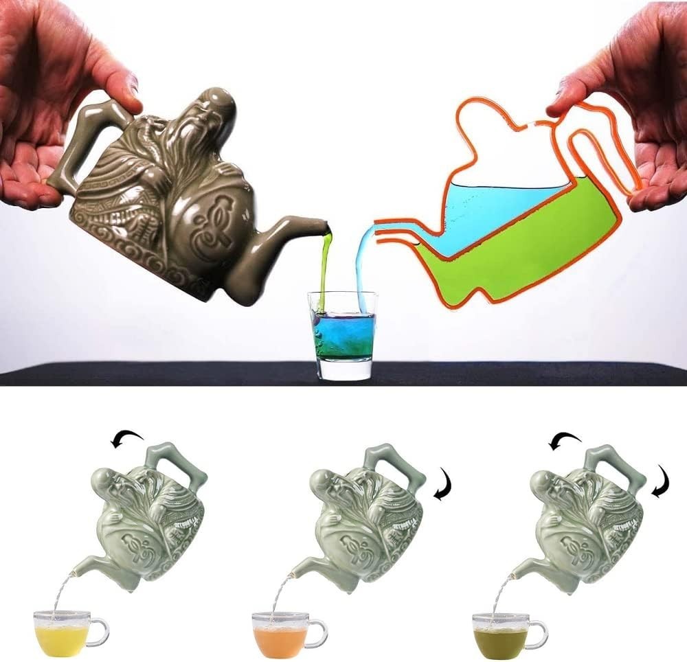 Magic Ceramic Teapot Secret Compartment Tea Kettle 16oz Dual Pour Pot