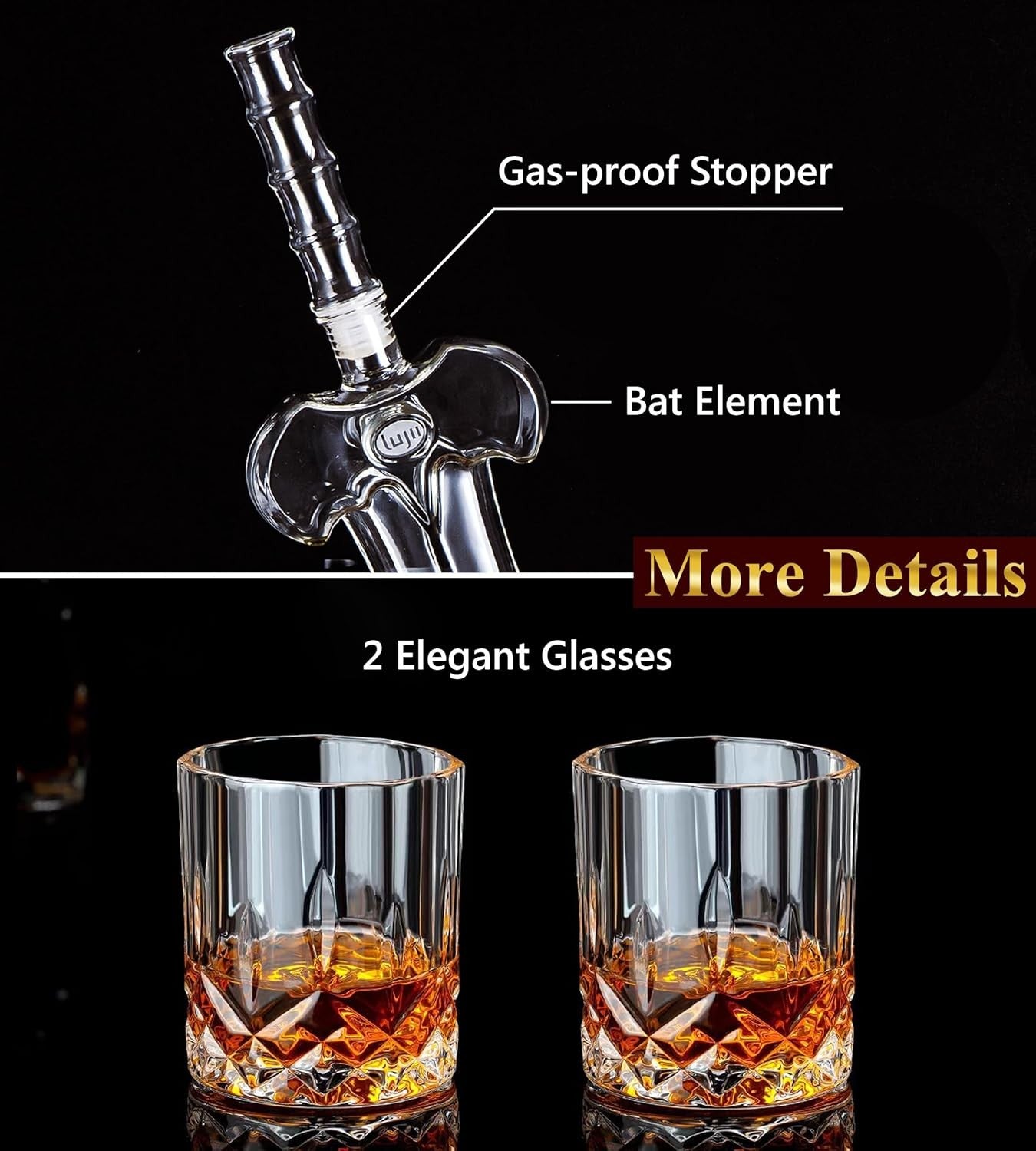 850ml Sword Whiskey Decanter Set with 2 Glasses Wooden Stand Unique Bar Gift
