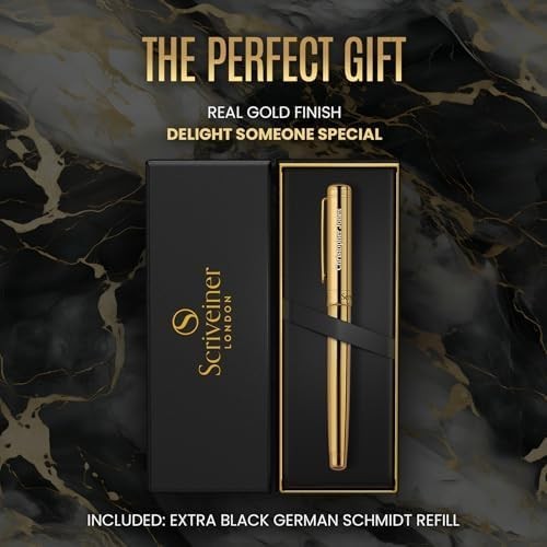 Personalised Luxury Gold Rollerball Pen Medium Black Ink Gift