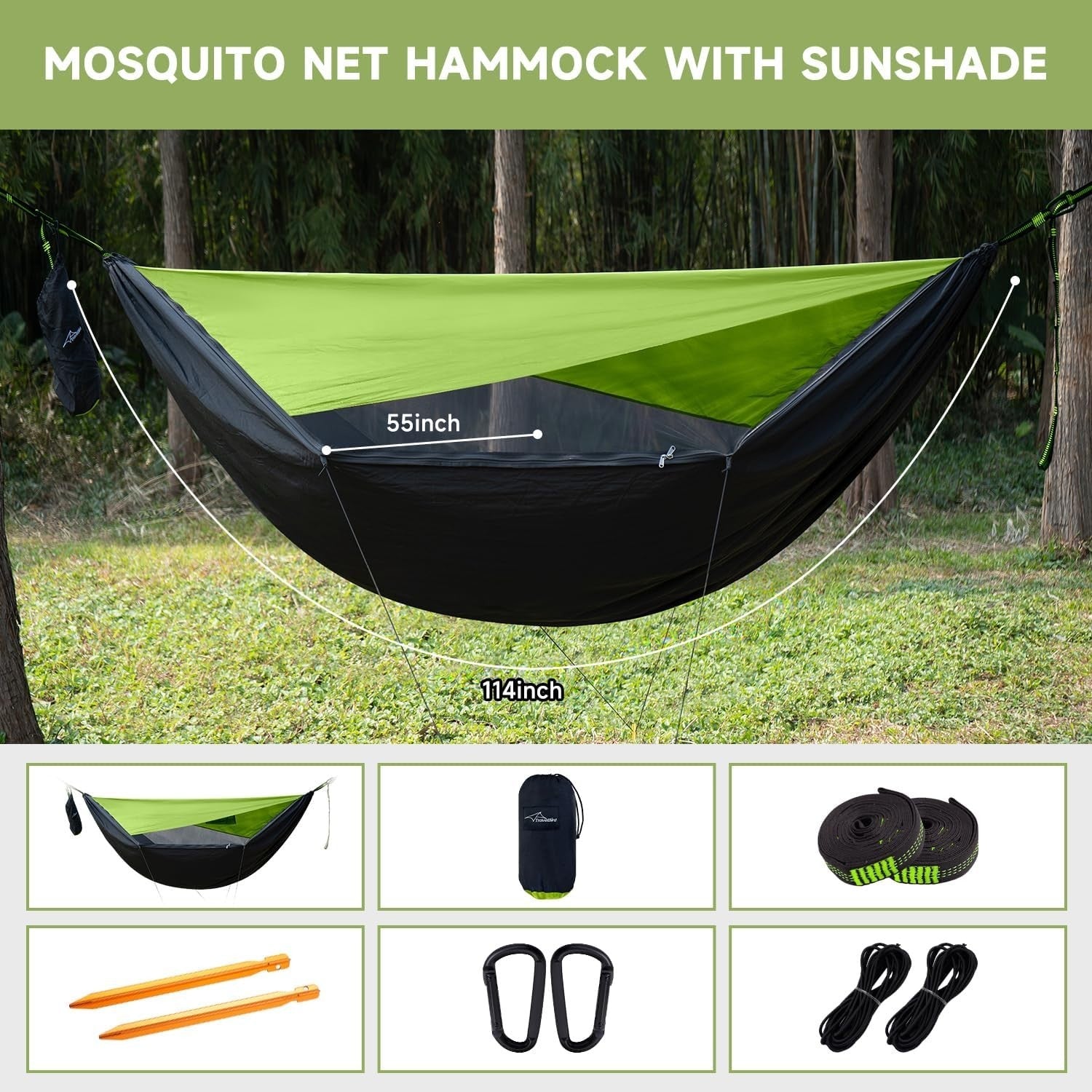 Outdoor Camping Hammock with Mosquito Net & Sunshade | 290x140CM Travel Bed