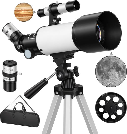 70mm Aperture Portable Refractor Telescope for Adults & Beginners - White
