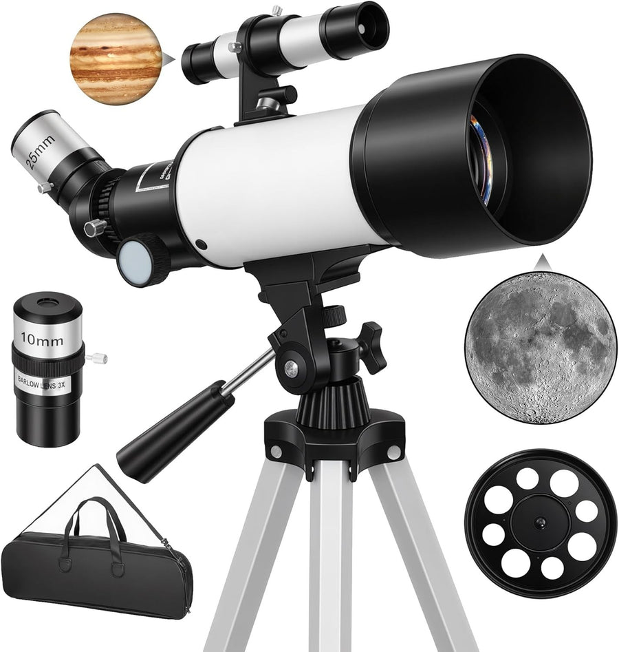 70mm Aperture Portable Refractor Telescope for Adults & Beginners - White