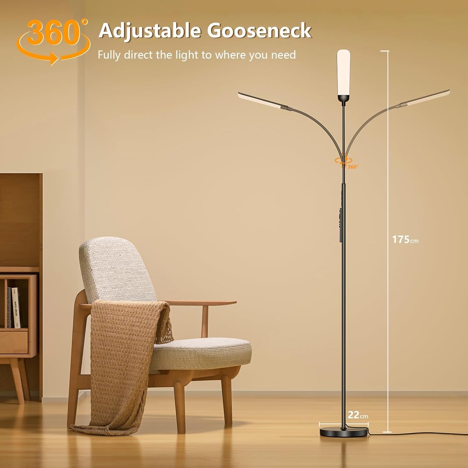LED Floor Reading Lamp Remote Control Dimmable Adjustable Light Black