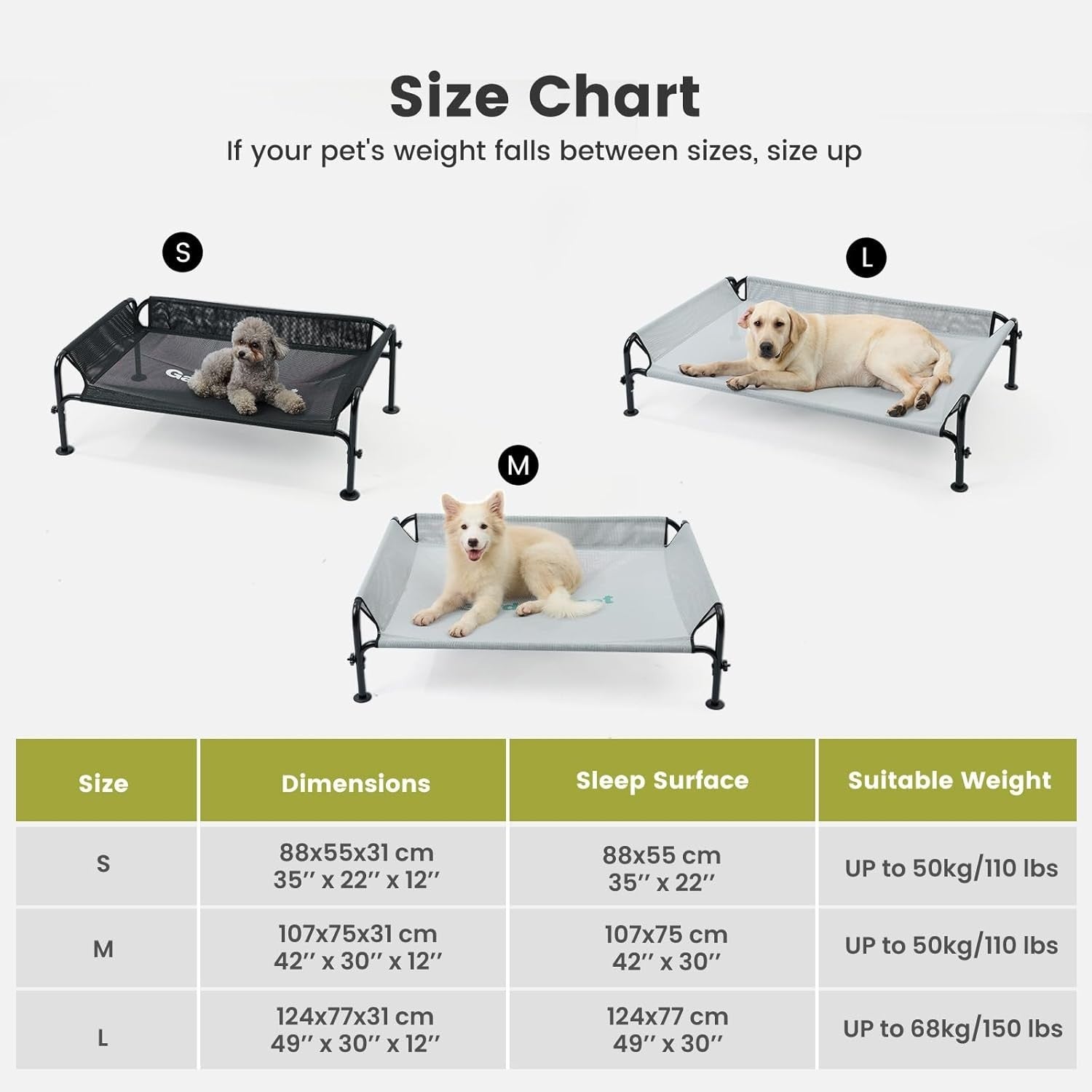 Elevated Dog Bed Large 124x77x31cm Outdoor Cooling Cot