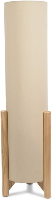 Wooden Oak Effect Floor Lamp with Natural Fabric Shade & LED Bulb