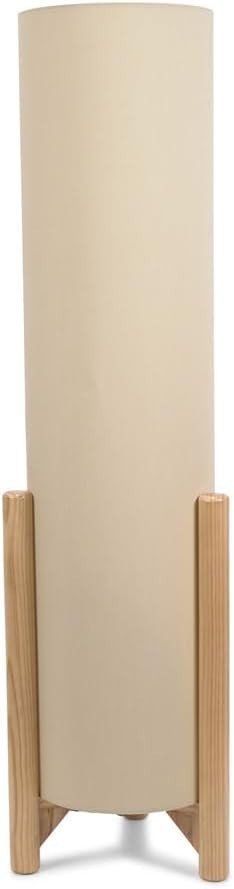 Wooden Oak Effect Floor Lamp with Natural Fabric Shade & LED Bulb
