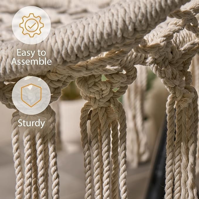 Luxury Hanging Egg Chair with Stand Indoor Outdoor Swing Seat Cream Hammock