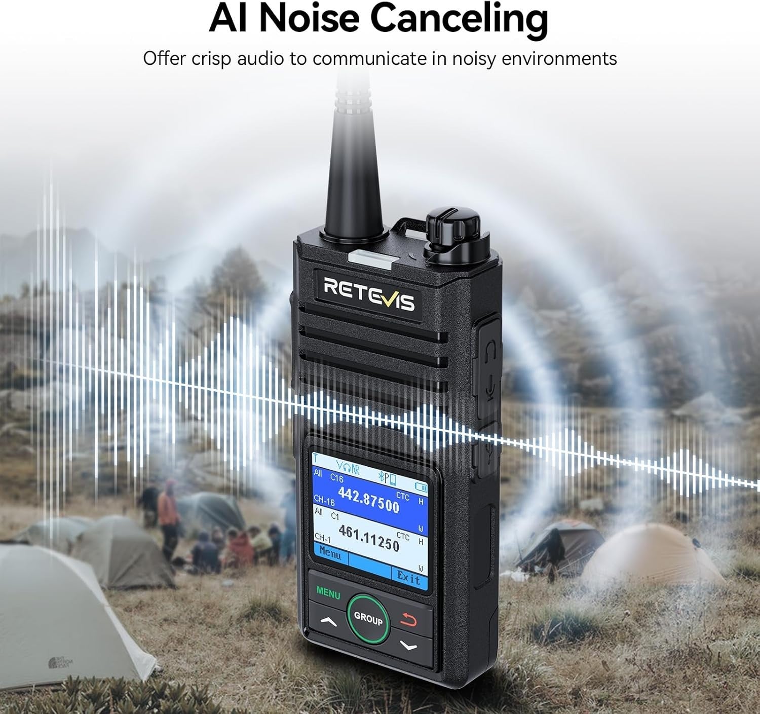 Bluetooth Walkie Talkies Long Range 2 Pack APP Control VOX AI Noise