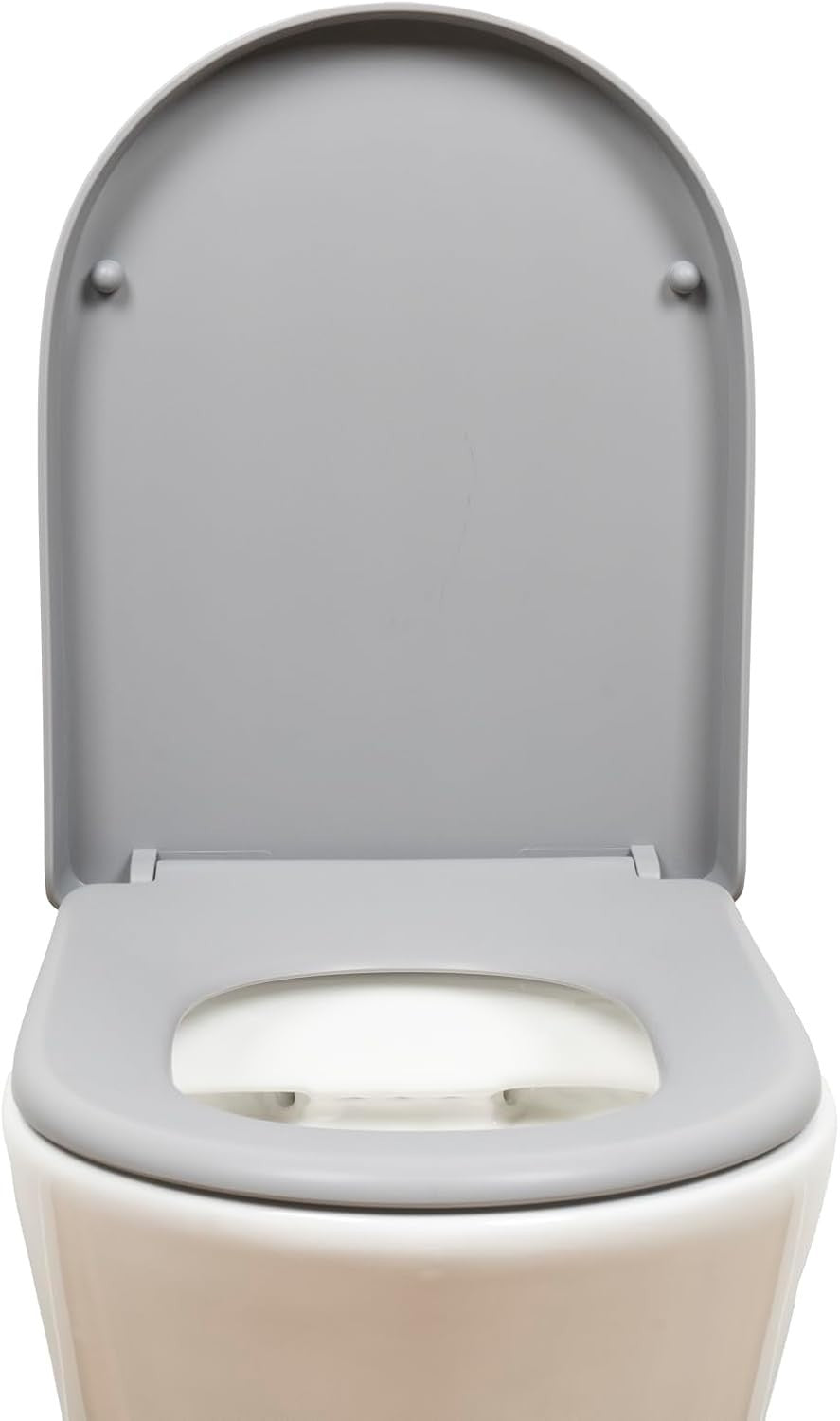 Grey D-Shaped Toilet Seat Quick Release Top & Bottom Fix 45x36cm