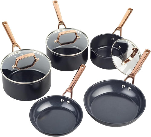 5pcs Non Stick Ceramic Cookware Set Saucepans & Frying Pans Black Copper