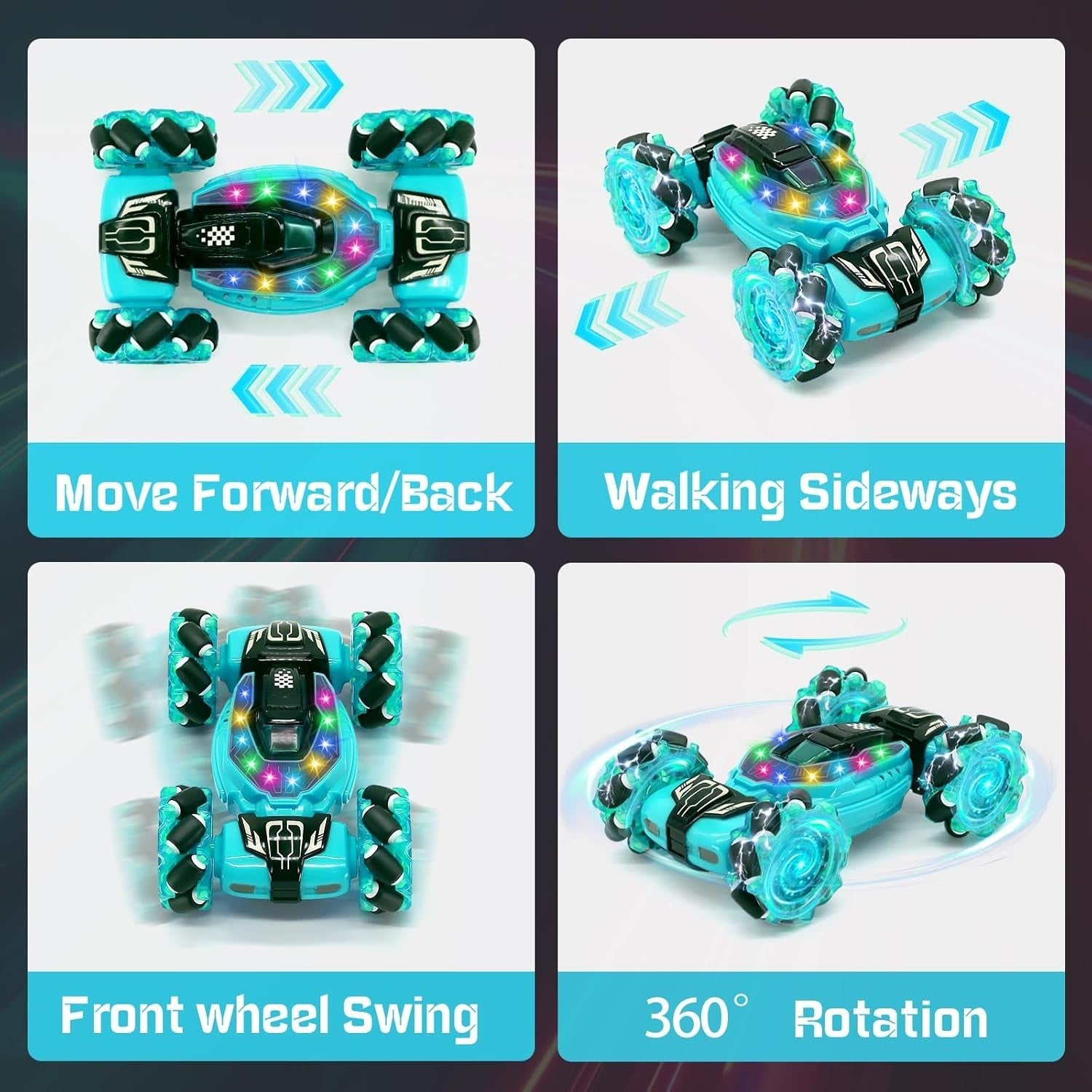 4WD RC Stunt Car 360° Flip – LED Lights, Rechargeable Toy for Kids 6–12