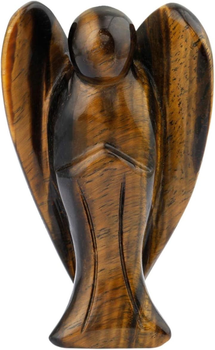 Tiger’s Eye Crystal Guardian Angel 3" Carved Figurine Healing Luck Gift