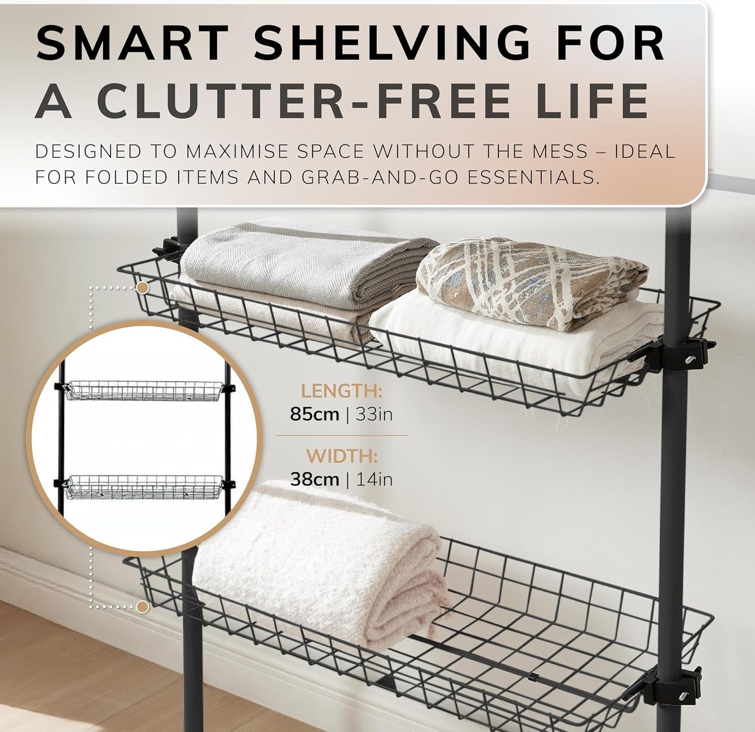 Telescopic 2-Tier Clothes Rail Wardrobe Organiser Black