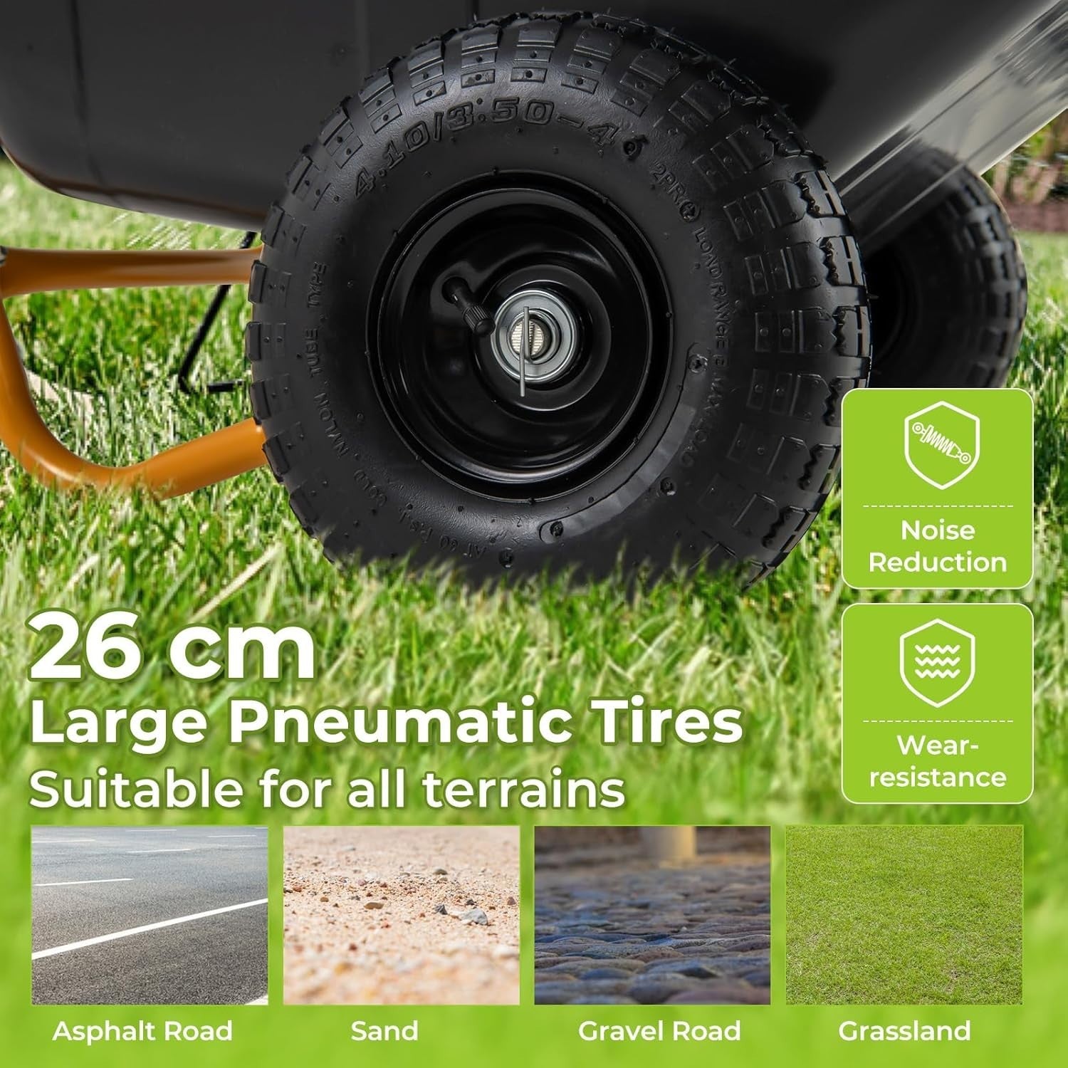 80L 2-Wheel Wheelbarrow Black+Yellow – Pneumatic Tyres w/ Adj Handle 100kg Cap