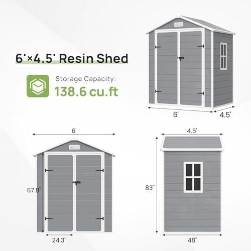 Outdoor 6x4.5ft Resin Storage Shed Lockable Garden Tool & Bike Box