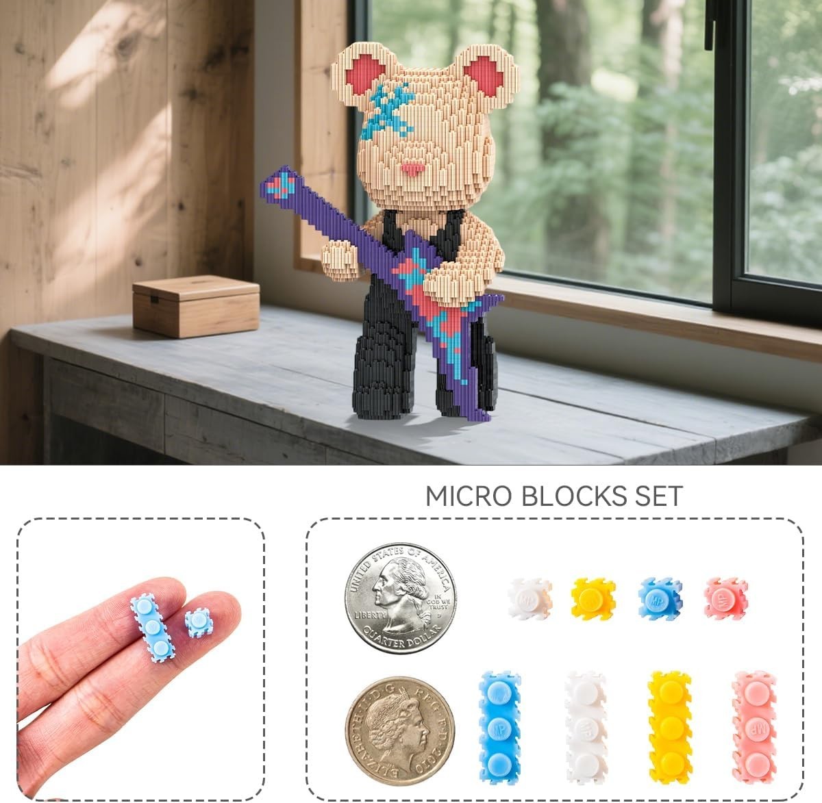 Bearbrick Guitar Building Kit 3150pcs | Cute Animal Decor Gift Adults