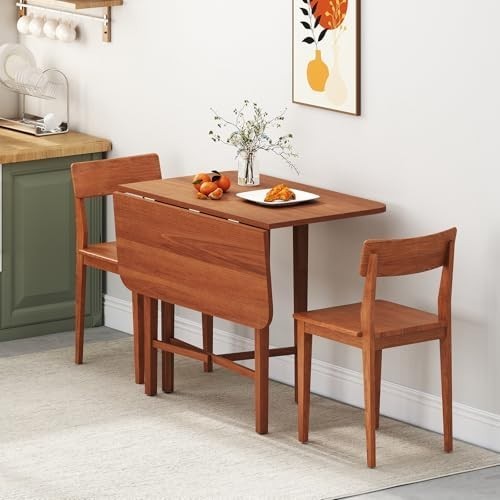 Folding Drop Leaf Dining Table 4 Seater Space Saving Extendable Walnut