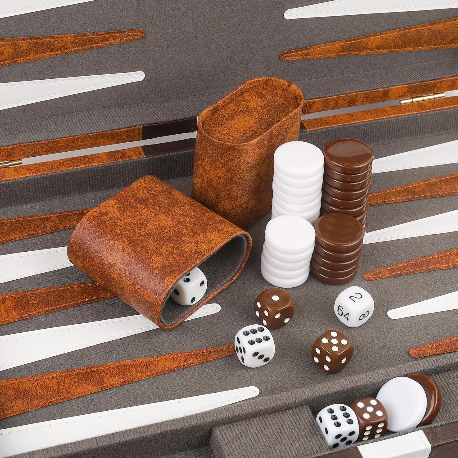 15 Inch Backgammon Set Leather Case Folding Board Portable Travel Game