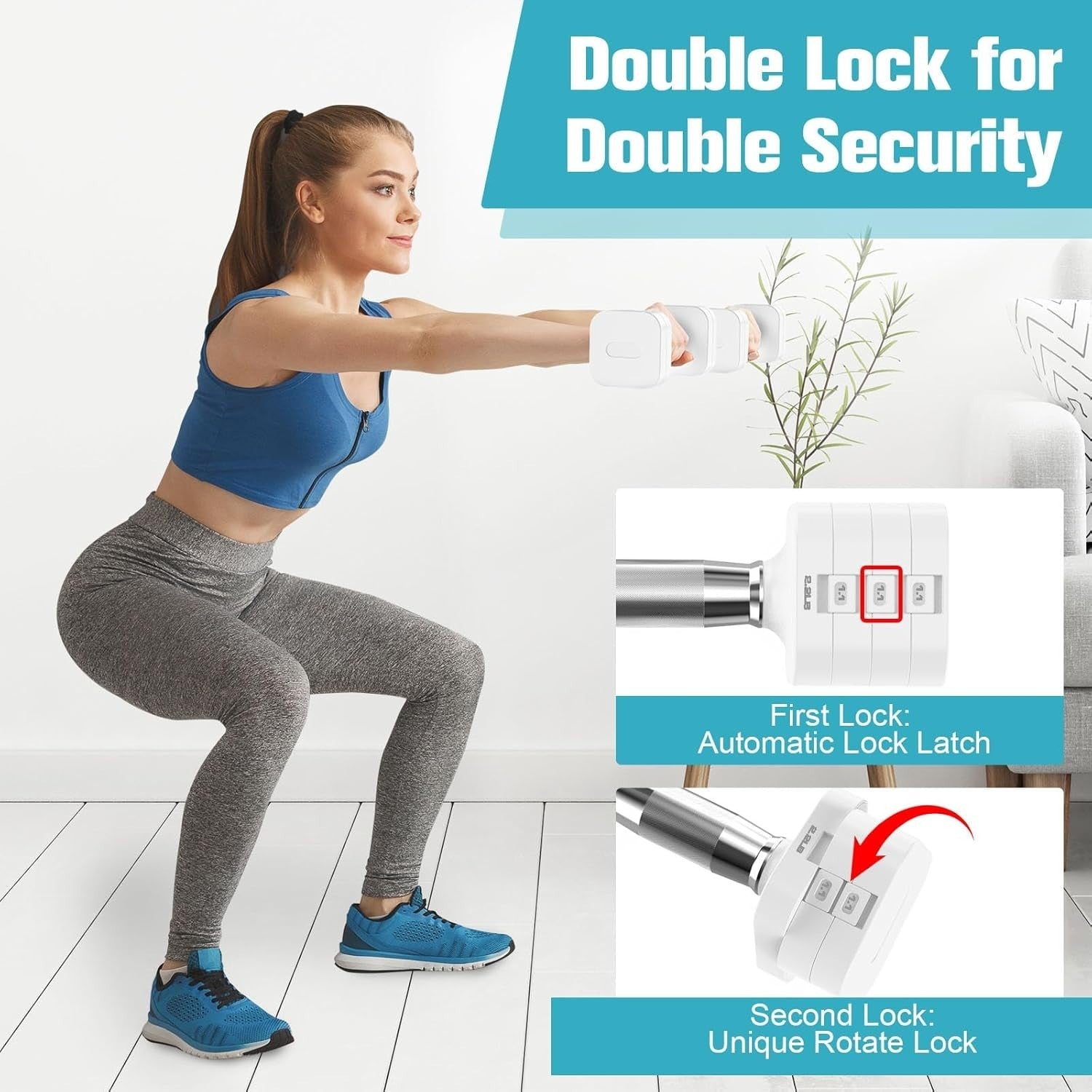 22LB Adjustable Dumbbells Pair 4-Level Double Lock Anti-Roll Home Gym