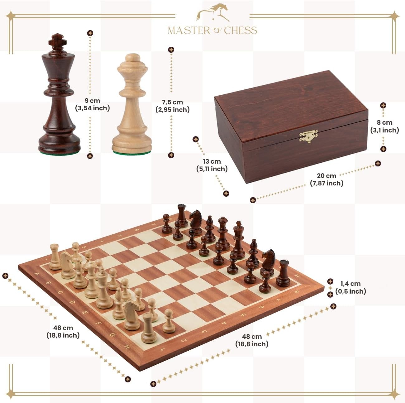 Professional Wooden Chess Set 48cm • Staunton Pieces • Inlaid Board & Storage Bo