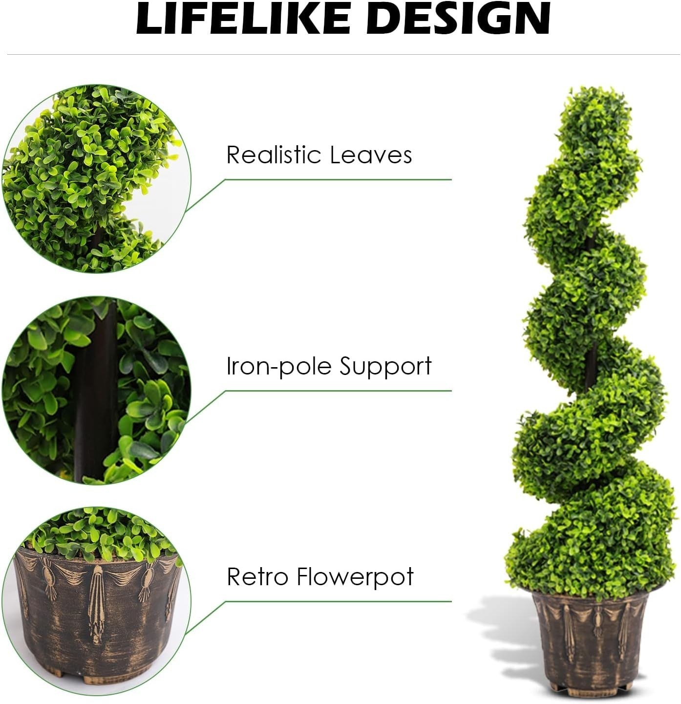 Set of 2 Artificial 120cm Topiary Spiral Boxwood Trees UV Resistant Garden Decor