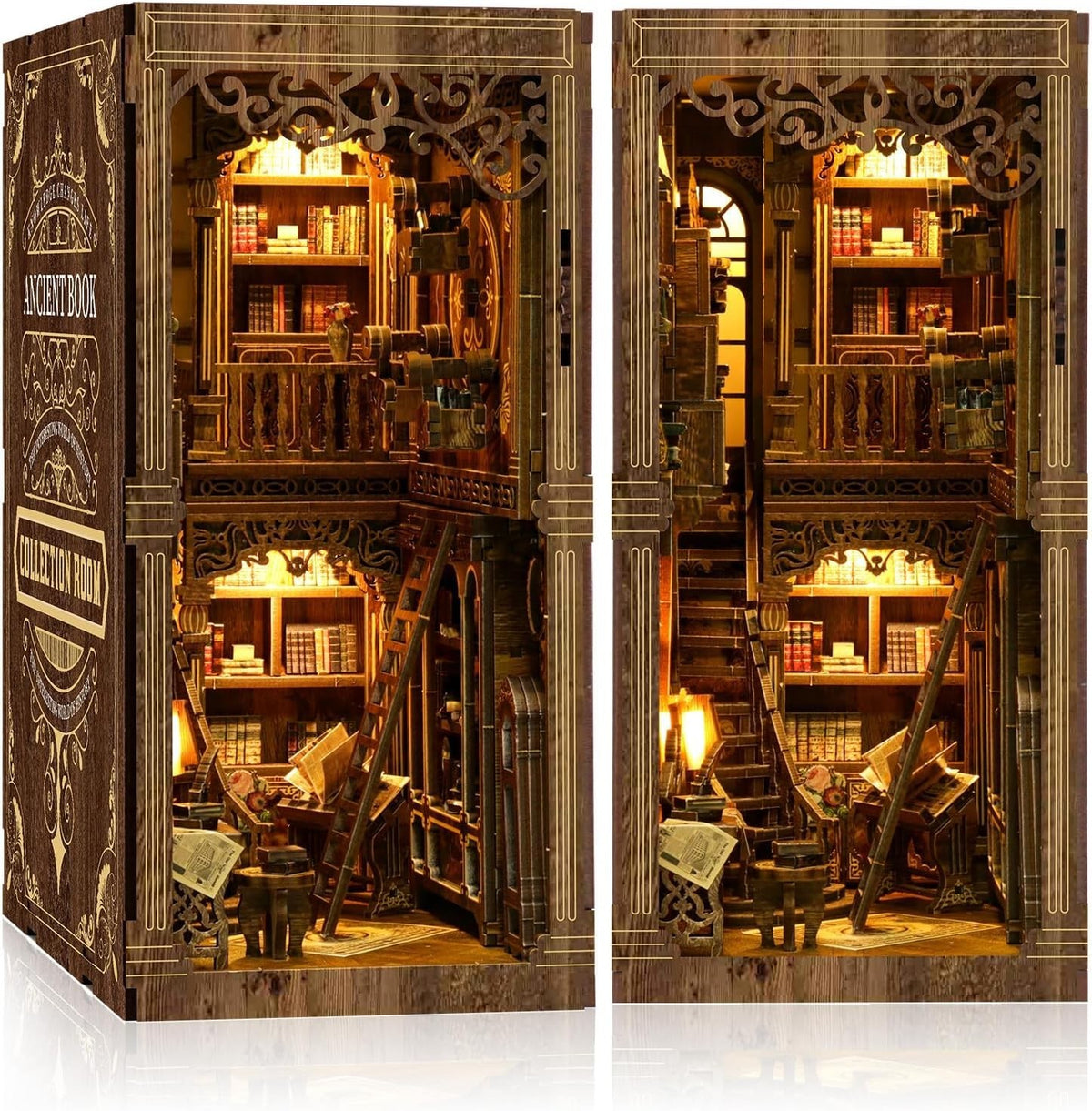DIY Book Nook Kit with LED Lights – 3D Wooden Puzzle Shelf Insert Gift