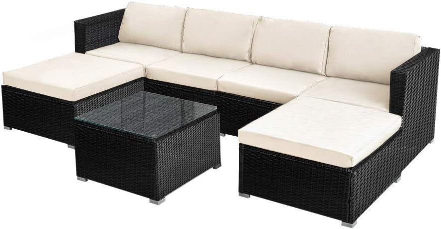 6 Seater Rattan Garden Sofa Set | Modular Outdoor Patio Lounge with Table