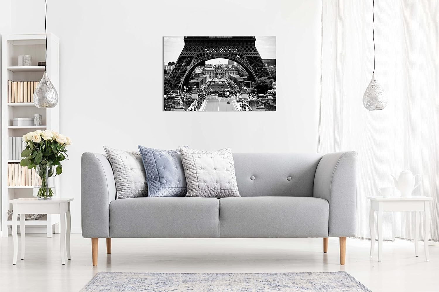 Extra Large Eiffel Tower Canvas Wall Art 36x24 Black White Paris