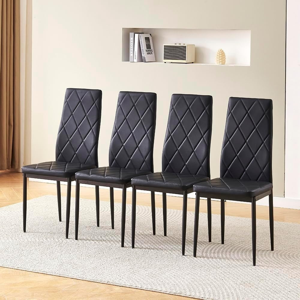 Modern Black Dining Table Set 3PC Small Space PU Chairs Kitchen Home