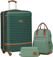 24'' Green Brown Luggage Set Hard Shell TSA Lock 360 Spinner + Backpack
