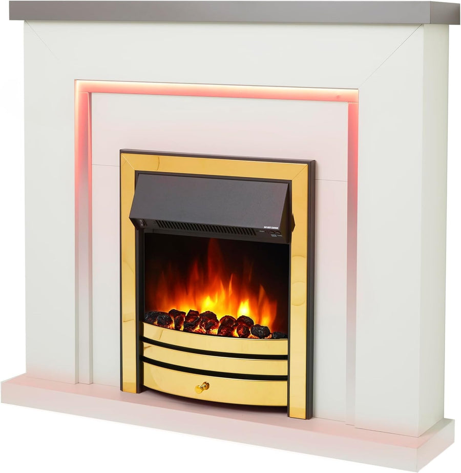 42" Electric Fireplace Suite with Brass Trim, Flame Effect & Remote Control