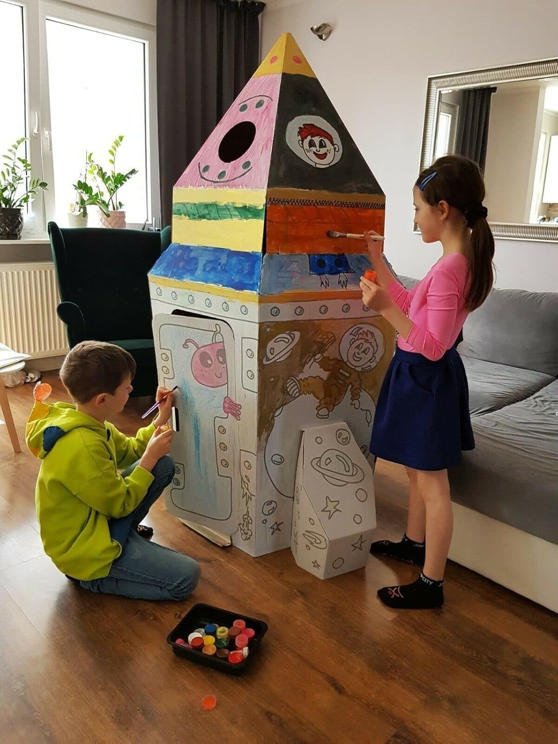XL Cardboard Spaceship Playhouse Kids Colour In Rocket Craft Toy