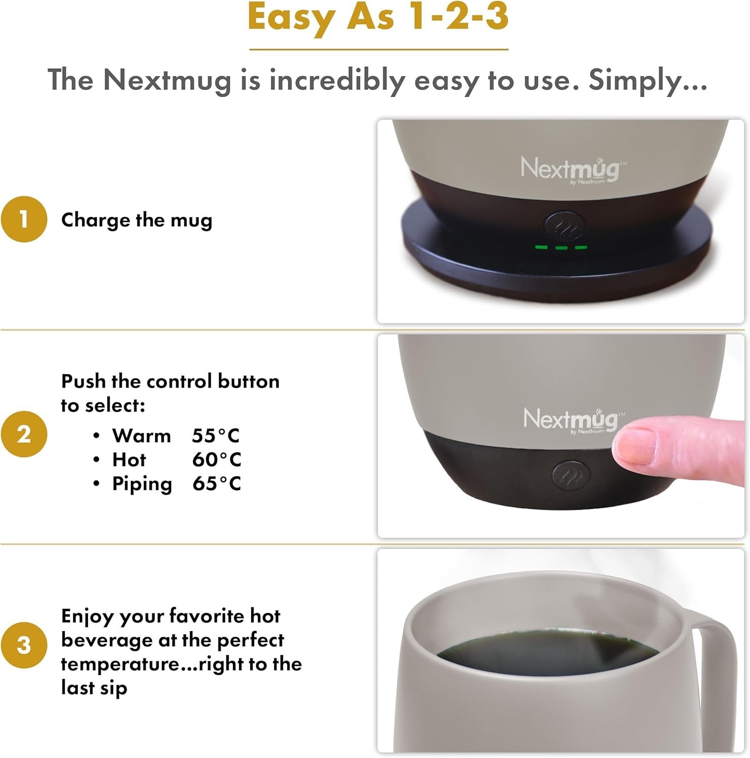 Self Heating Coffee Mug 415ml Temp Control Smart Warmer Cup