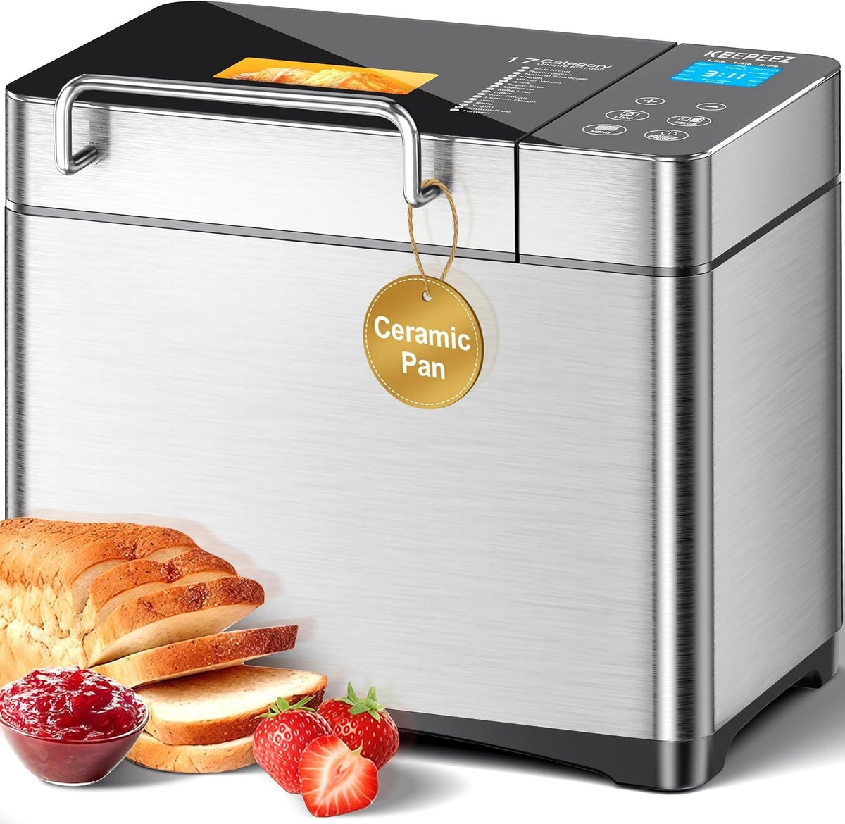 17-in-1 Stainless Steel Bread Maker 2LB Non-Stick Ceramic Auto Dispenser