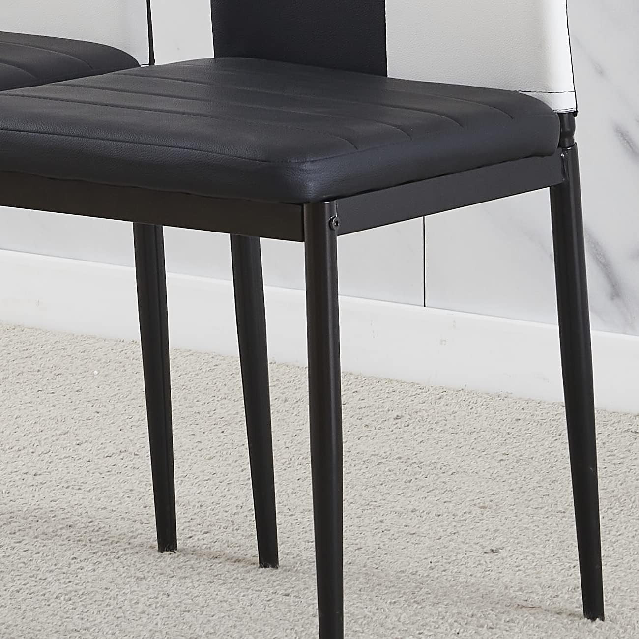 White 4-Seater Dining Table Set with Checked Leather Chairs | Space-Saving