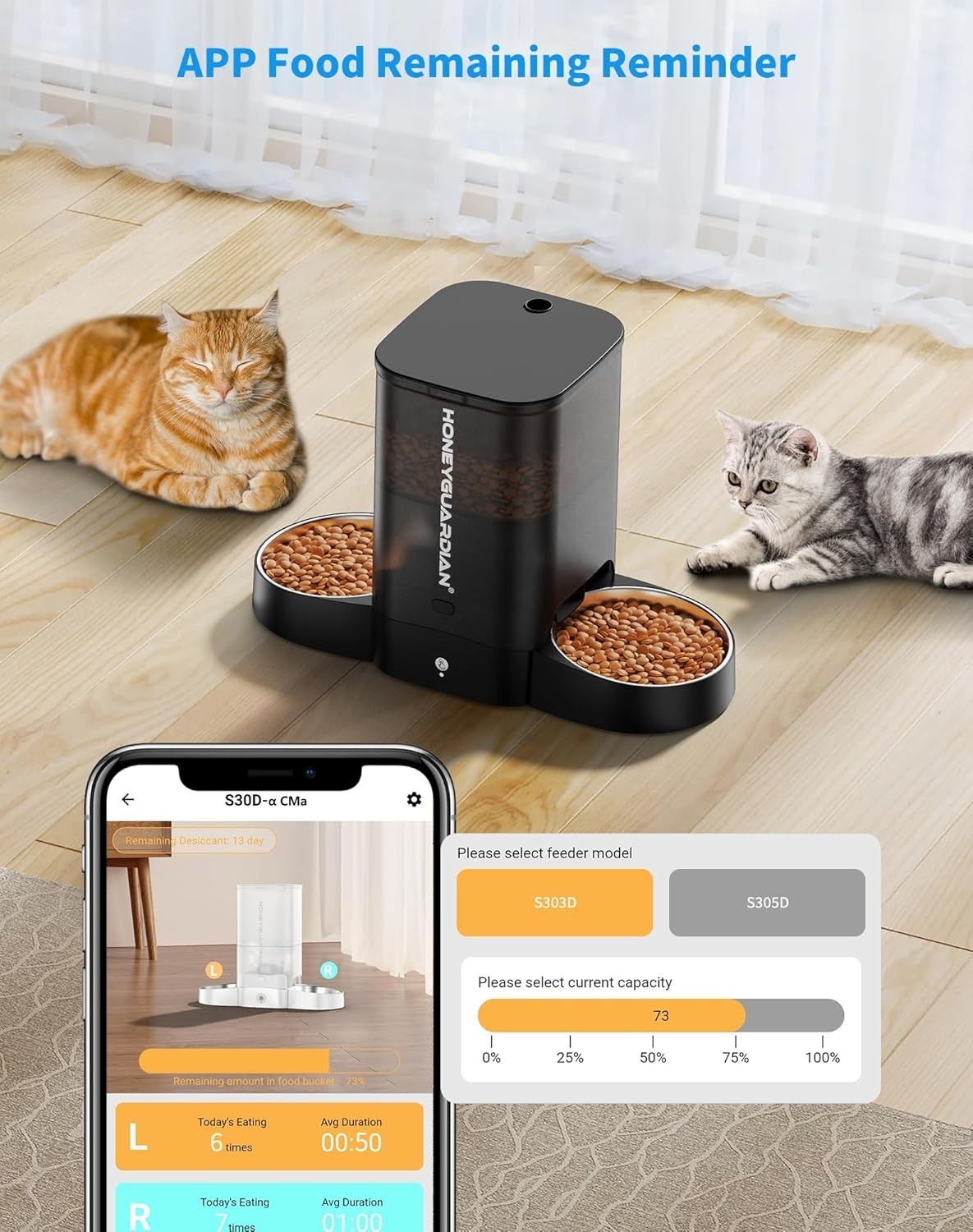 Smart Automatic Cat Feeder for 2 Pets WiFi App Control Dual Bowl 5G
