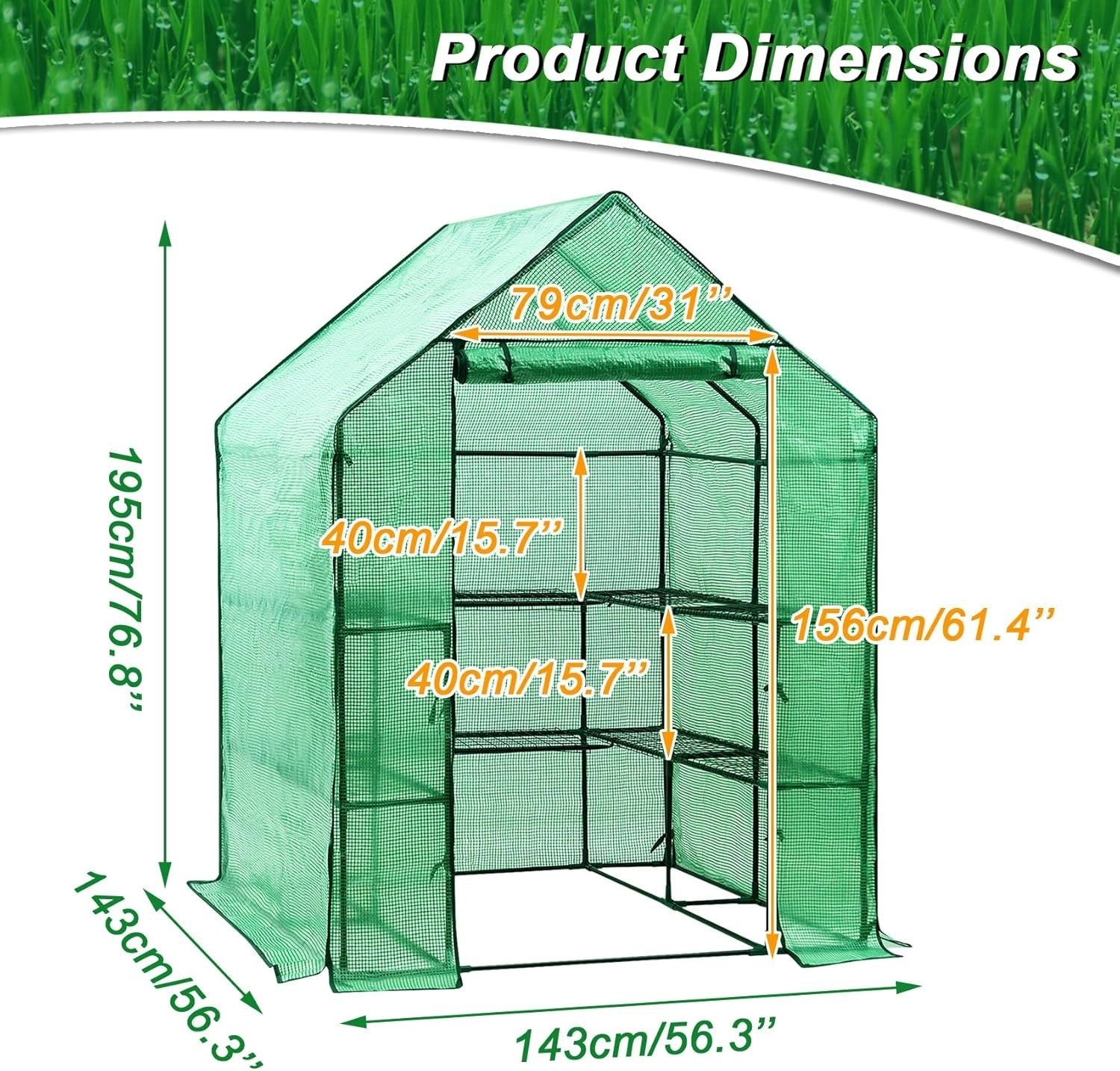 Walk-In Greenhouse Outdoor 6 Shelves PE Cover Steel Frame Garden Plant Tent