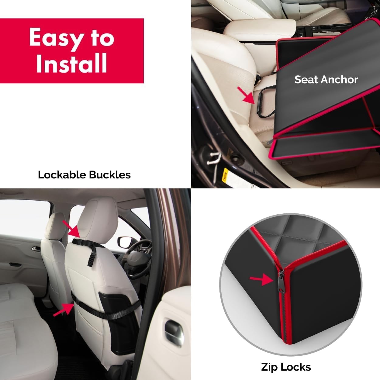 2 in 1 Dog Car Seat Booster Bed Waterproof Travel Cover Black Red