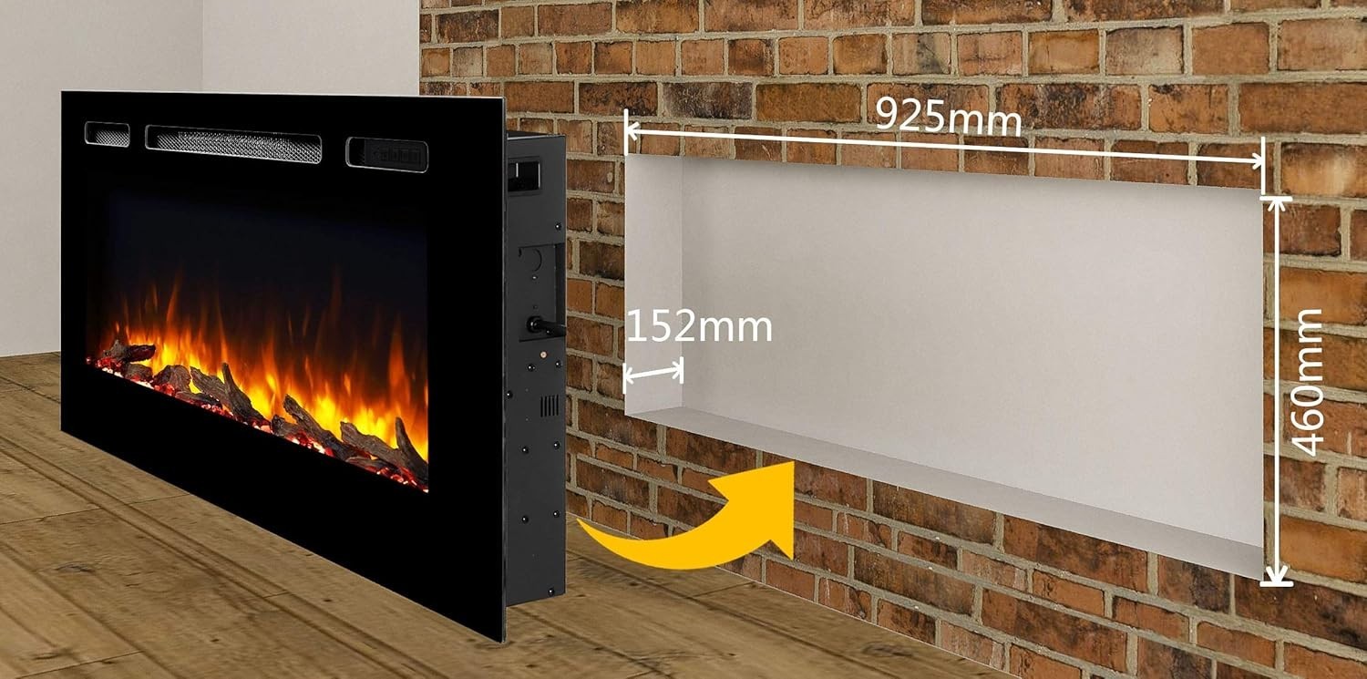 40” Recessed Wall Electric Fireplace Remote Heat Log LED Mood Lights