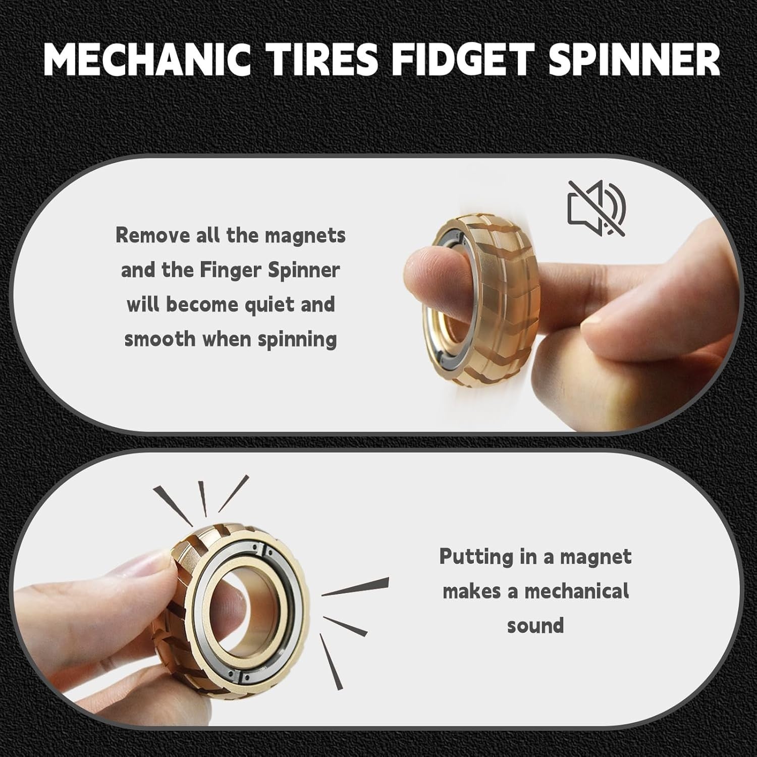 Gold 2in1 Mechanical Fidget Ring Spinner Clicker Stress EDC