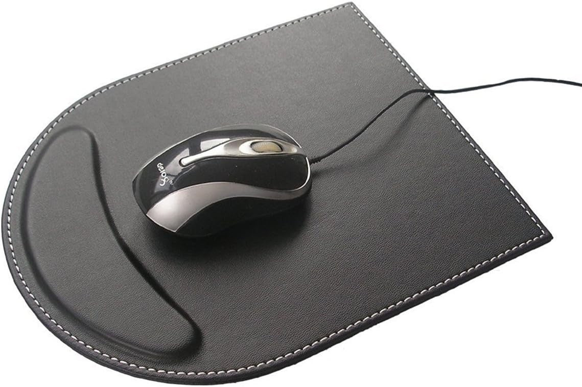 4-Piece Black PU Leather Desk Organizer Set with Mousepad & Tissue Box