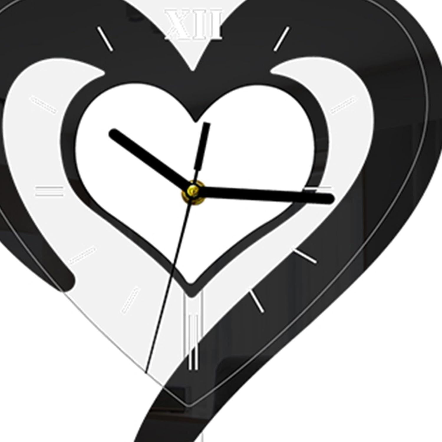 Black Heart Wall Clock Modern Silent Acrylic Hanging Decor for Bedroom Office