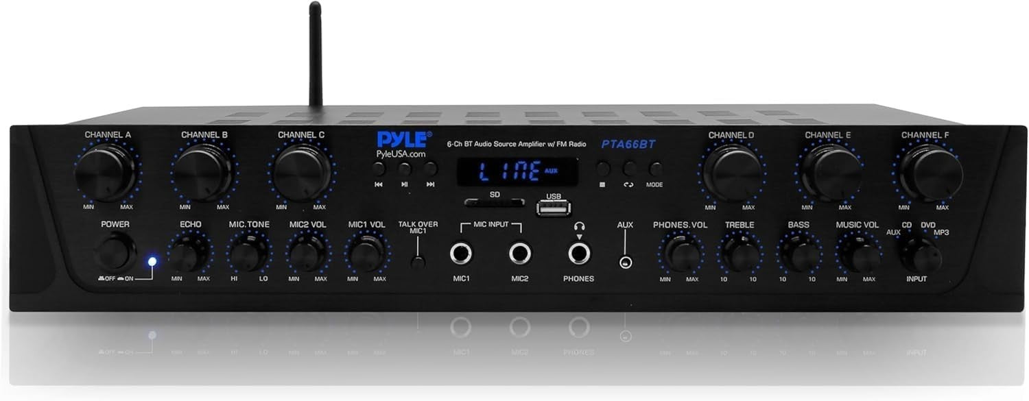600W Bluetooth Karaoke Amplifier 6 Channel AV Receiver USB FM
